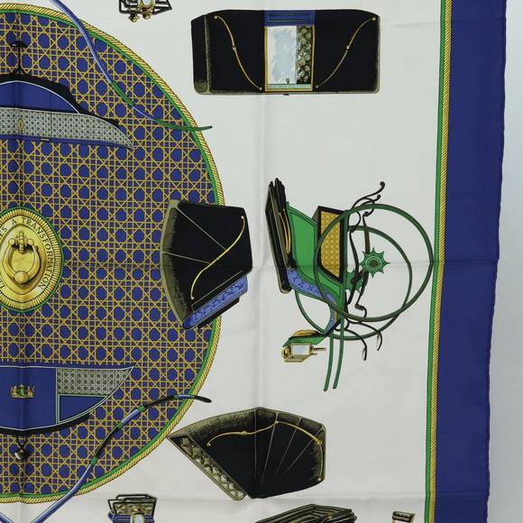 HERMES Carre 90  ""LES VOITURES A TRANSFORMATION"" Silk Blue Auth am6603 - Picture 7 of 14